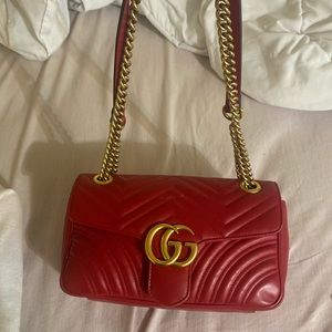 AUTHENTIC Gucci Marmont bag in color hibiscus red leather